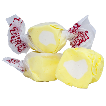 Lemon Meringue Taffy by Taffy Town – bright yellow color salt water taffy candy with creamy white center, inspired by the sweet-tart flavor of classic lemon meringue pie.